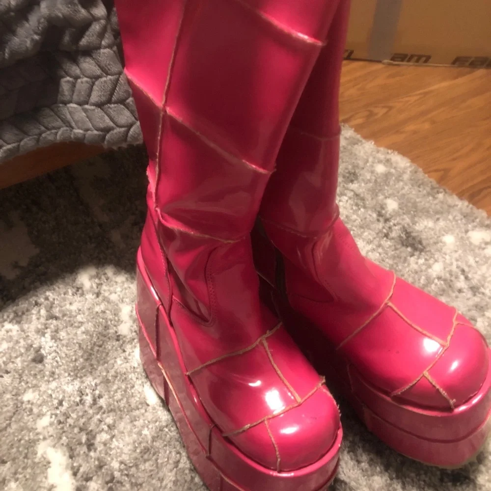 Platform Knee-High Boots in Bright Pink